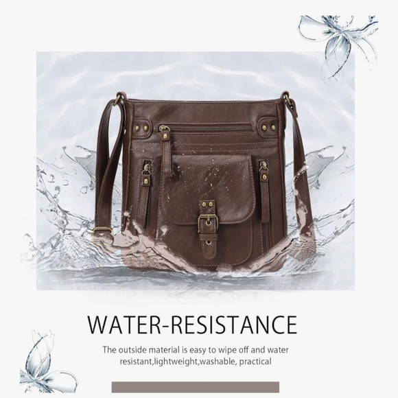Coffee Brown Vegan High Capacity Crossbody Bag Purse Water Resistant Lightweight - Picture 6 of 11